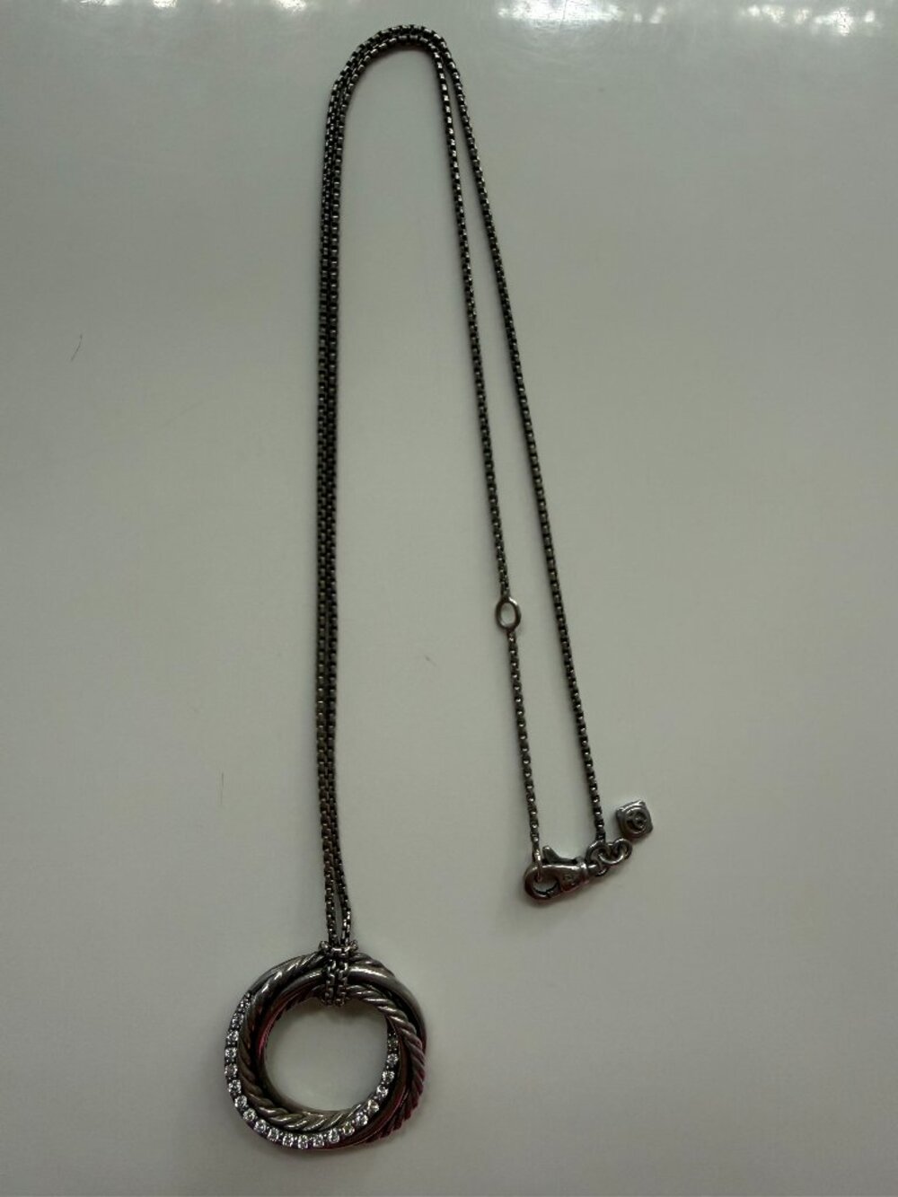 David Yurman Crossover Pendant Necklace Sterling Silver with Diamonds, 21mm
